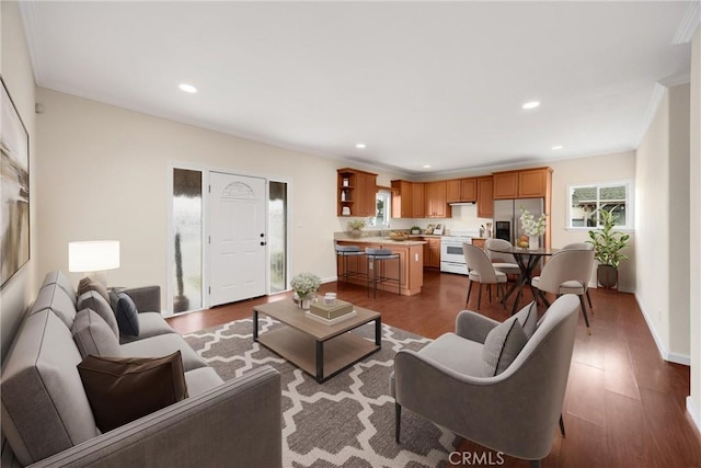 216 E El Segundo Blvd, Los Angeles, CA 90061 - living area with dark wood-type flooring, recessed lighting, and baseboards