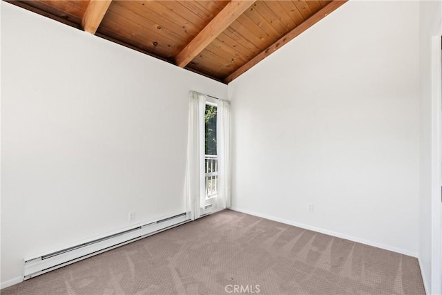 1635 Bee Canyon Rd, Arroyo Grande, CA 93420 - spare room with a baseboard heating unit, wood ceiling, carpet, and baseboards
