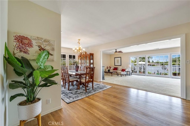 1113 Hollydale Dr, Fullerton, CA 92831 - dining space featuring a chandelier, wood finished floors, and ceiling fan