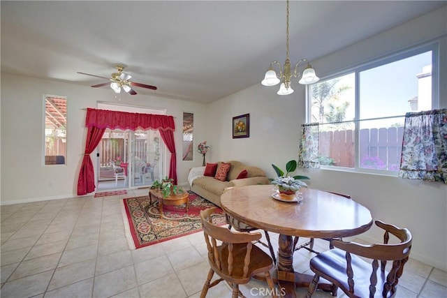932 Provance Ave, Santa Maria, CA 93458 - dining area featuring a ceiling fan, baseboards, a chandelier, and light tile patterned floors