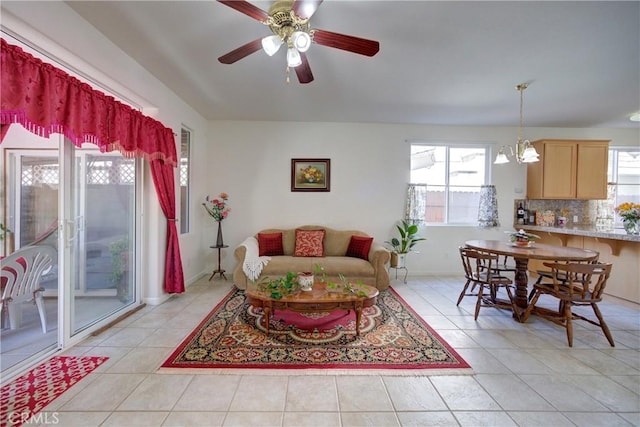 932 Provance Ave, Santa Maria, CA 93458 - living area featuring a ceiling fan, light tile patterned floors, and a chandelier