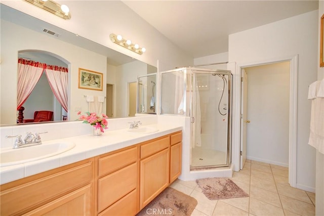 932 Provance Ave, Santa Maria, CA 93458 - full bathroom with a stall shower, tile patterned flooring, and double vanity