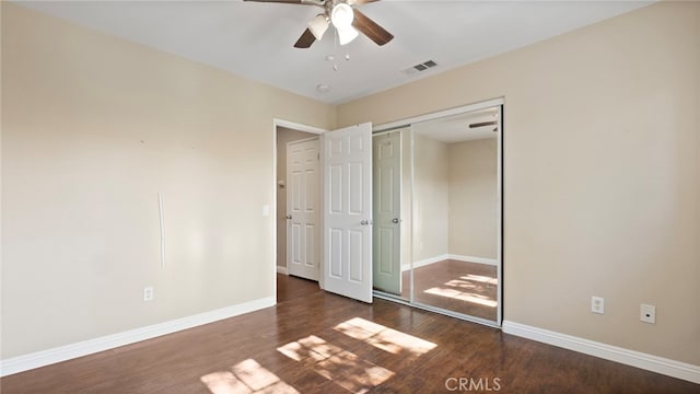 77 Crocus St, Redlands, CA 92373 - unfurnished bedroom featuring wood finished floors, baseboards, a closet, and ceiling fan