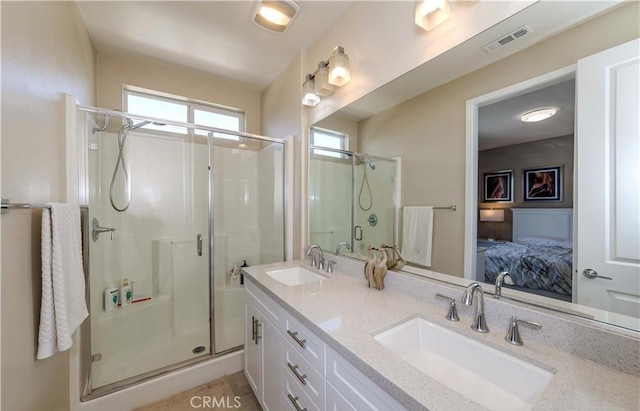 713 S Azusa Ave Unit A, Azusa, CA 91702 - full bathroom with ensuite bath, a stall shower, and double vanity