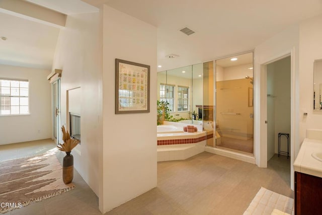 12841 Tree Ranch Rd, Ojai, CA 93023 - full bathroom featuring a garden tub, a shower stall, and vanity