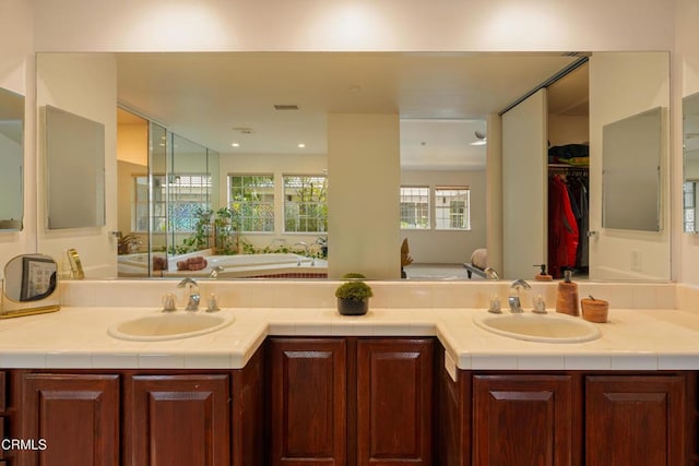 12841 Tree Ranch Rd, Ojai, CA 93023 - full bath featuring double vanity, a spacious closet, and a tub to relax in