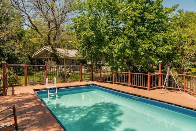12841 Tree Ranch Rd, Ojai, CA 93023 - view of swimming pool featuring a wooden deck and view of scattered trees