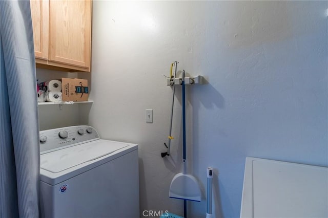 31045 Valley Oak Dr, Running Springs, CA 92382 - washroom featuring washer / dryer and cabinet space