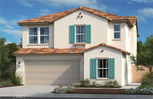 25476 Ranch House Rd, Homeland, CA 92548 - mediterranean / spanish-style home featuring a tiled roof, a garage, concrete driveway, and stucco siding