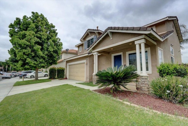 29567 Castlewood Dr, Menifee, CA 92584 - craftsman inspired home with stucco siding, concrete driveway, and a front yard