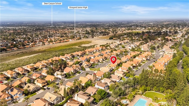 10274 Corkwood Ct, Rancho Cucamonga, CA 91737 - aerial overview of property's location with a pool area and nearby suburban area