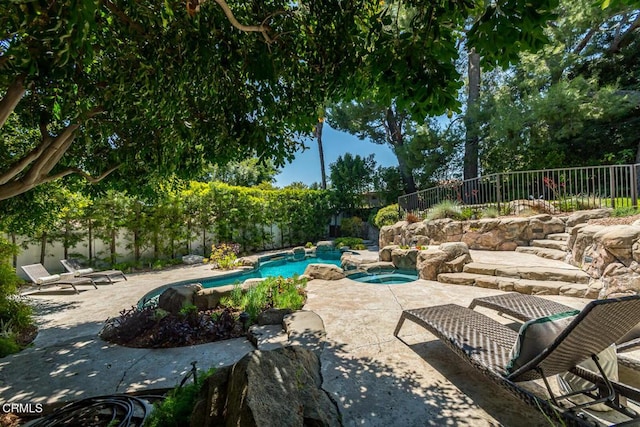 2320 Mountain Ave, La Crescenta, CA 91214 - view of pool featuring a fenced backyard, an in-ground hot tub, and a patio