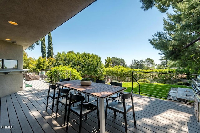 2320 Mountain Ave, La Crescenta, CA 91214 - deck with outdoor dining space and view of wooded area
