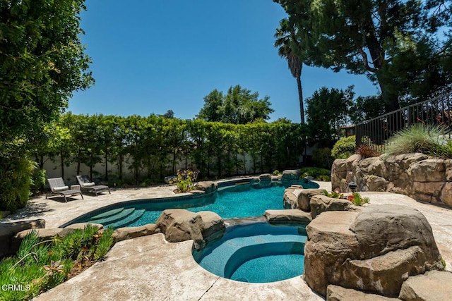 2320 Mountain Ave, La Crescenta, CA 91214 - view of pool with a fenced backyard, a pool with connected hot tub, and a patio area