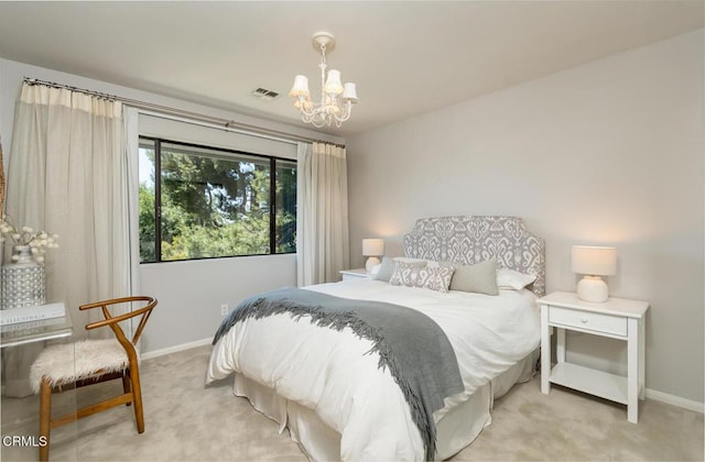 2320 Mountain Ave, La Crescenta, CA 91214 - bedroom with light carpet, a chandelier, and baseboards