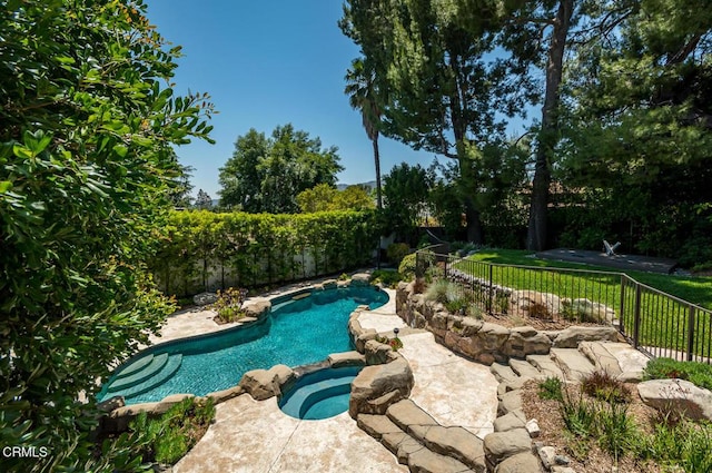 2320 Mountain Ave, La Crescenta, CA 91214 - view of pool with a fenced backyard and a pool with connected hot tub