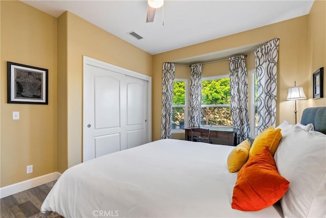 2750 Lazy Hill Rd, San Miguel, CA 93451 - bedroom with baseboards, wood finished floors, a closet, and ceiling fan