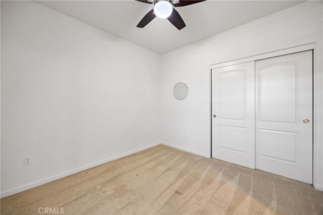 405 Mallorca Ln, Brea, CA 92823 - unfurnished bedroom featuring light colored carpet, baseboards, a closet, and a ceiling fan