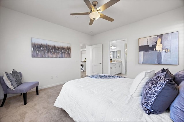 405 Mallorca Ln, Brea, CA 92823 - bedroom featuring carpet floors, baseboards, ensuite bathroom, and ceiling fan