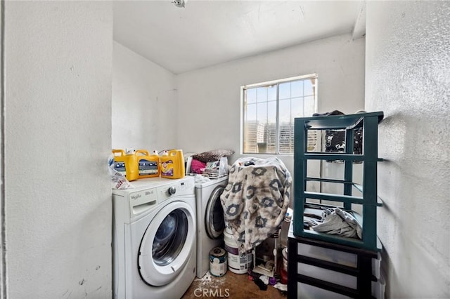 673 W 9th St, San Bernardino, CA 92410 - washroom with washing machine and clothes dryer and a textured wall