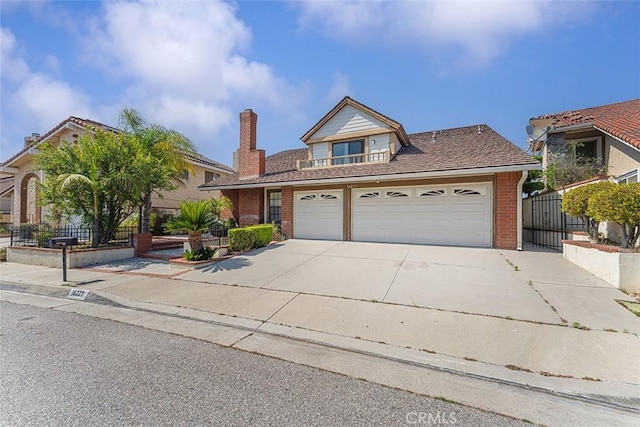 16227 Glencove Dr, Hacienda Heights, CA 91745 - traditional home featuring concrete driveway, brick siding, a chimney, and a garage