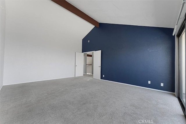 16227 Glencove Dr, Hacienda Heights, CA 91745 - carpeted empty room featuring beam ceiling and high vaulted ceiling