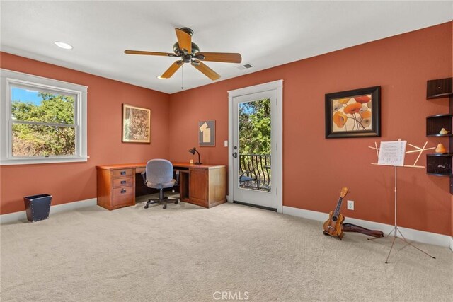 5 Sycamore Valley Rd, Chico, CA 95973 - carpeted home office featuring healthy amount of natural light, baseboards, and a ceiling fan