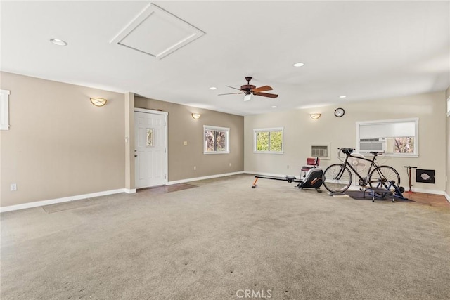 5 Sycamore Valley Rd, Chico, CA 95973 - exercise room with carpet flooring, baseboards, recessed lighting, ceiling fan, and attic access