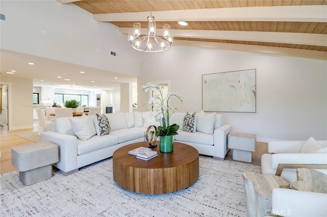 12312 Eveningside Dr, Santa Ana, CA 92705 - living area with recessed lighting, wooden ceiling, a chandelier, and light wood-style flooring