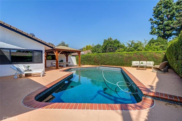 12312 Eveningside Dr, Santa Ana, CA 92705 - view of swimming pool with a gazebo, a patio area, outdoor lounge area, and a fenced backyard