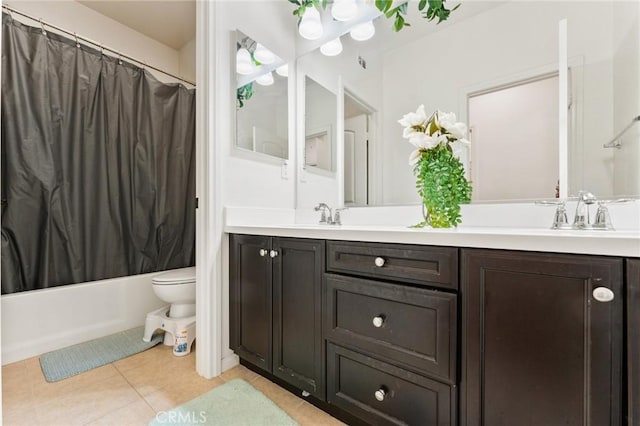 2974 E Walking Beam Pl, Brea, CA 92821 - full bathroom featuring tile patterned floors, toilet, double vanity, and shower / bath combination with curtain