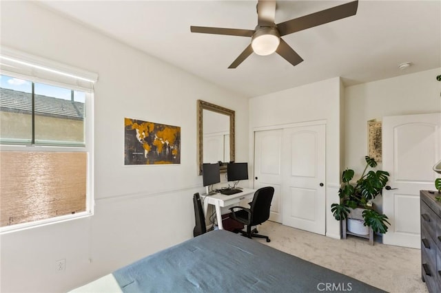 2974 E Walking Beam Pl, Brea, CA 92821 - bedroom featuring carpet, a closet, ceiling fan, and an office area
