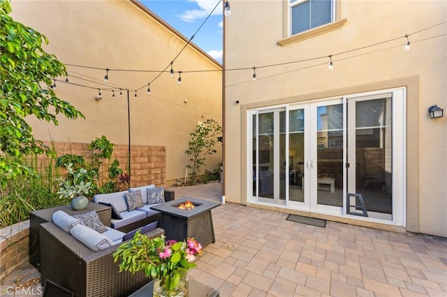 2974 E Walking Beam Pl, Brea, CA 92821 - view of patio with french doors and an outdoor living space with a fire pit