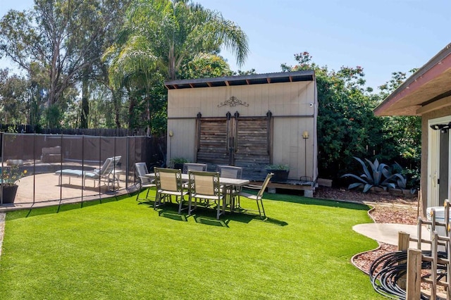 3117 Cherimoya St, Jamul, CA 91935 - view of yard featuring a patio, an outbuilding, and outdoor dining area