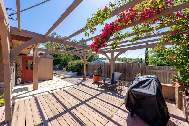3117 Cherimoya St, Jamul, CA 91935 - wooden terrace featuring a pergola, grilling area, and a patio area