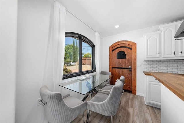 3117 Cherimoya St, Jamul, CA 91935 - dining room featuring light wood-style flooring, ornamental molding, and recessed lighting