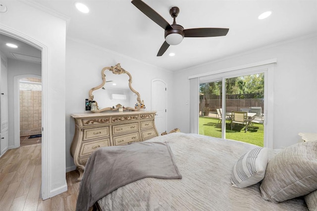 3117 Cherimoya St, Jamul, CA 91935 - bedroom featuring access to outside, light wood-style flooring, ornamental molding, recessed lighting, and baseboards