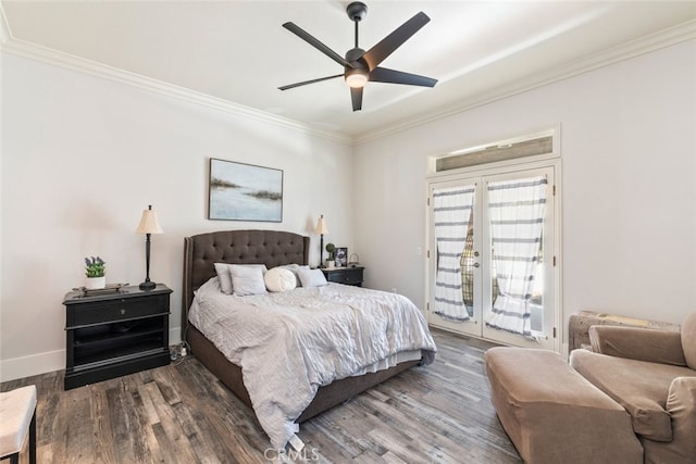 38855 Bella Vista Rd, Temecula, CA 92592 - bedroom featuring access to outside, crown molding, wood finished floors, french doors, and baseboards