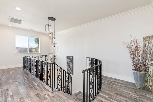 38855 Bella Vista Rd, Temecula, CA 92592 - staircase featuring wood finished floors, baseboards, crown molding, and recessed lighting
