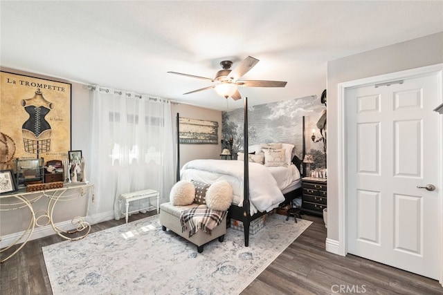 38855 Bella Vista Rd, Temecula, CA 92592 - bedroom with dark wood-style floors, baseboards, and a ceiling fan