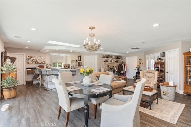 38855 Bella Vista Rd, Temecula, CA 92592 - dining room with recessed lighting, wood finished floors, and a chandelier