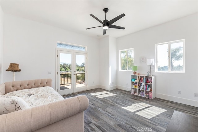 38855 Bella Vista Rd, Temecula, CA 92592 - bedroom with french doors, access to exterior, baseboards, and wood finished floors