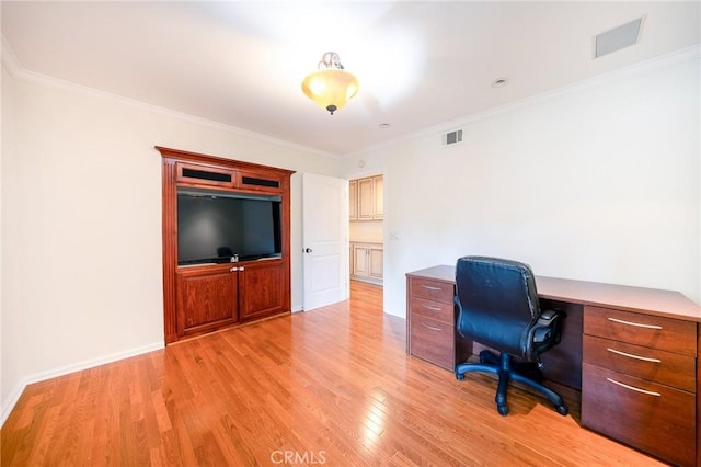 18337 Chatham Ln, Porter Ranch, CA 91326 - home office featuring light wood finished floors and crown molding