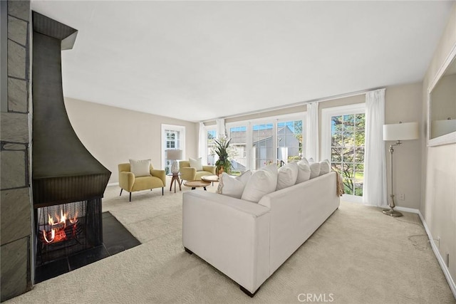 468 Gerona Ave, San Gabriel, CA 91775 - living area featuring carpet, baseboards, and a multi sided fireplace
