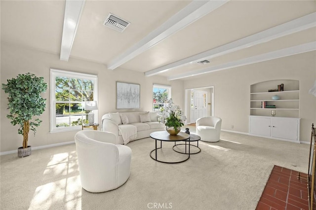 468 Gerona Ave, San Gabriel, CA 91775 - carpeted living area featuring baseboards and beam ceiling
