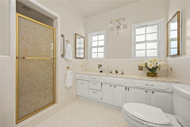 468 Gerona Ave, San Gabriel, CA 91775 - full bath with toilet, tile walls, tile patterned flooring, a stall shower, and vanity