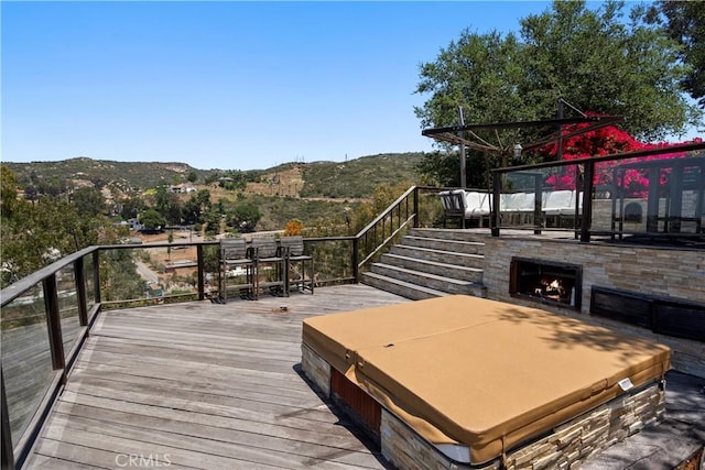1961 Forester Creek Rd, El Cajon, CA 92021 - wooden terrace with a covered hot tub and a mountain view