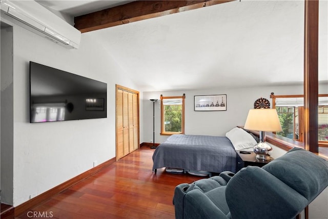1961 Forester Creek Rd, El Cajon, CA 92021 - bedroom featuring a wall mounted air conditioner, wood finished floors, a closet, and baseboards