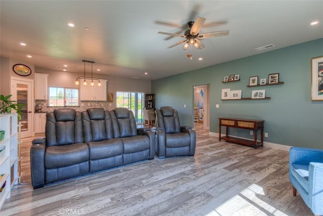 5981 Kibler Rd, Paradise, CA 95969 - living area featuring recessed lighting, ceiling fan, light wood-style flooring, and baseboards