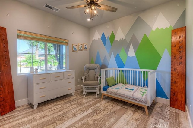 5981 Kibler Rd, Paradise, CA 95969 - bedroom with light wood-type flooring, baseboards, and ceiling fan